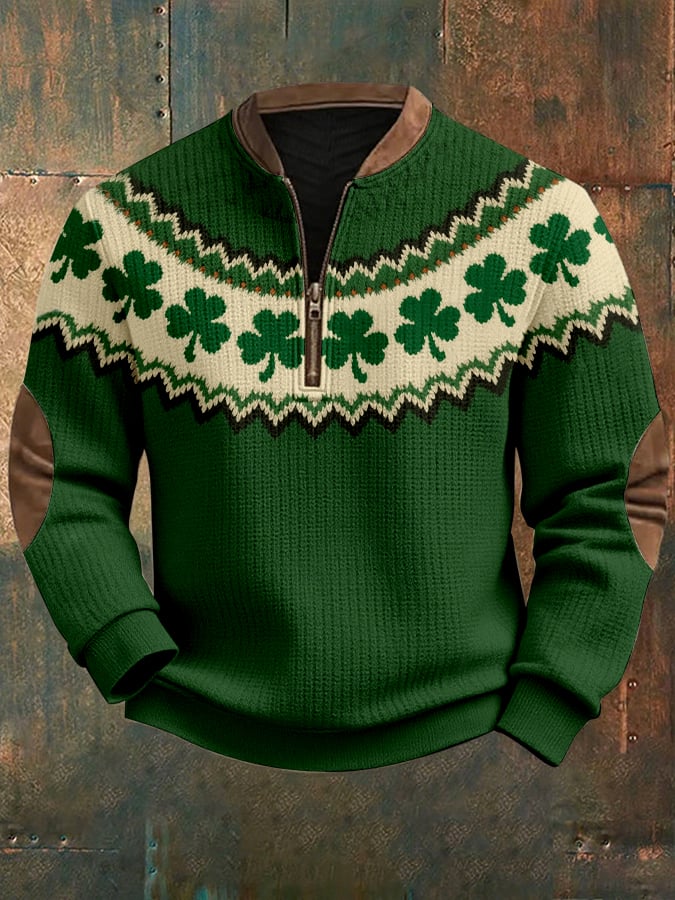 Sudadera casual St. Patrick's Day estampado cierre tejido para hombre