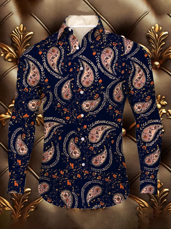 Camisa seda ejecutivo Paisley diseño de lujo de manga larga para hombre