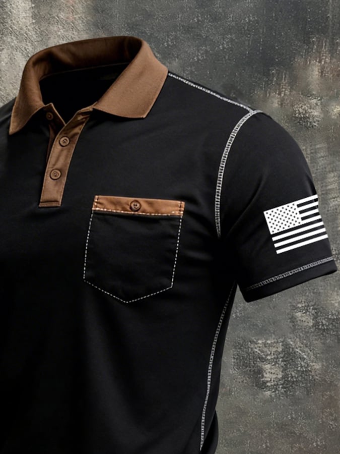 Camiseta retro Color-Block "Patriot" Polo para hombre