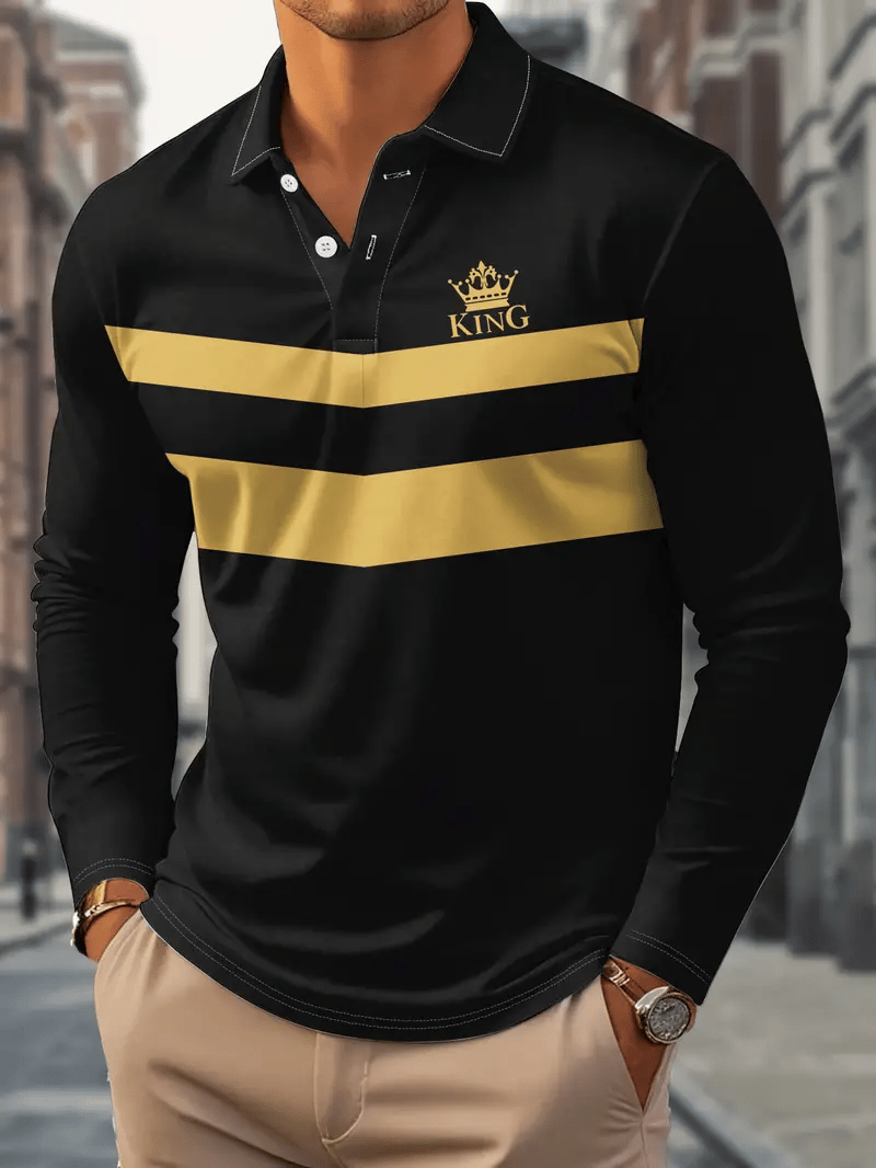 Camisa polo ejecutivo casual a rayas de manga larga para hombre