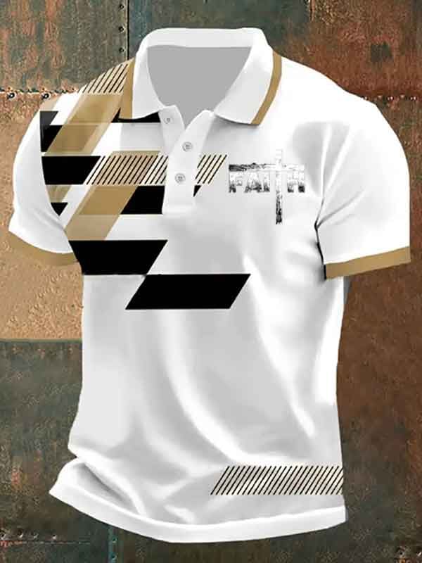 Camisa polo ejecutivo casual a rayas Button de manga corta para hombre