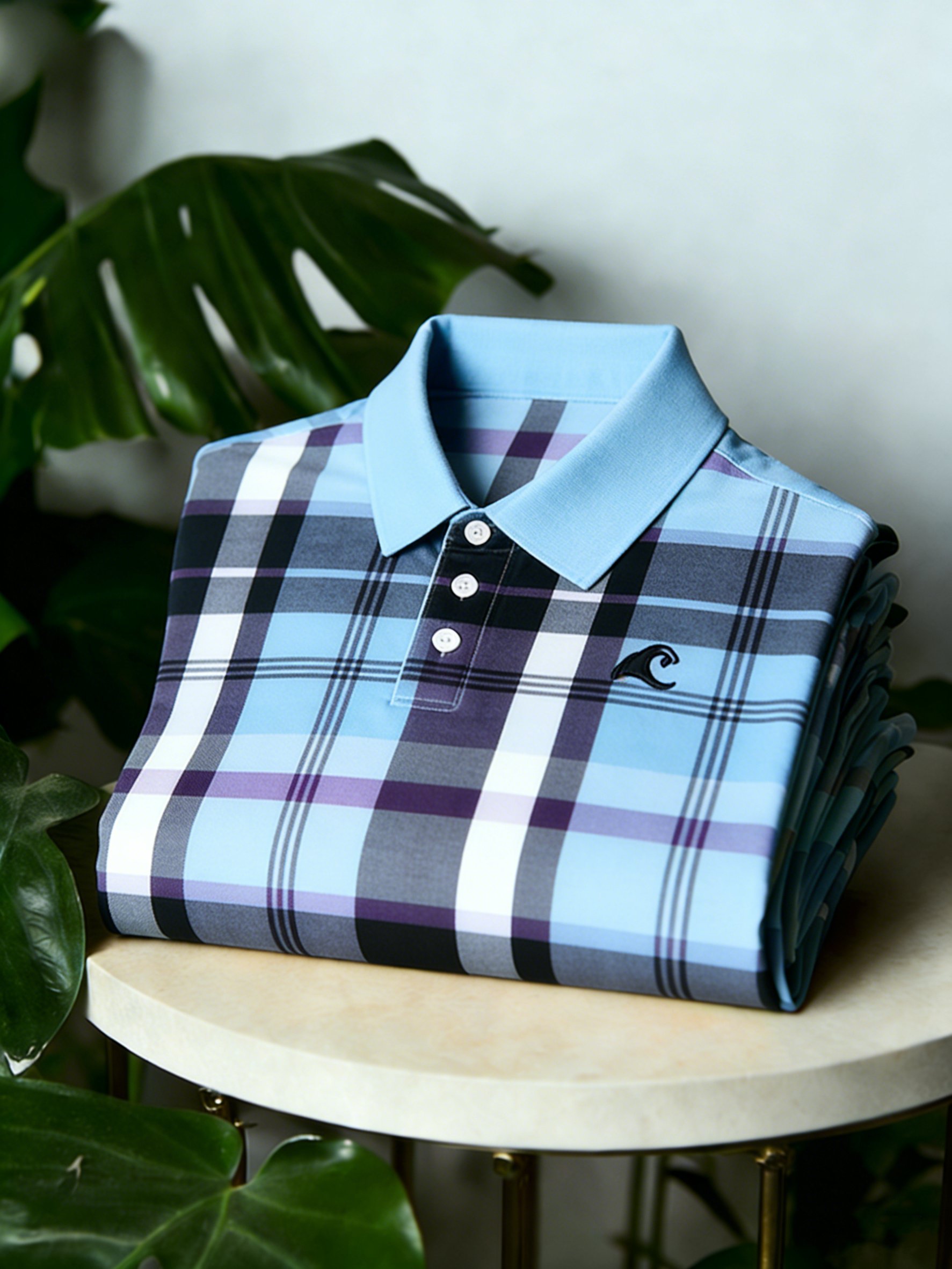 Camisa polo de corte entallado Surfer a cuadros para hombre
