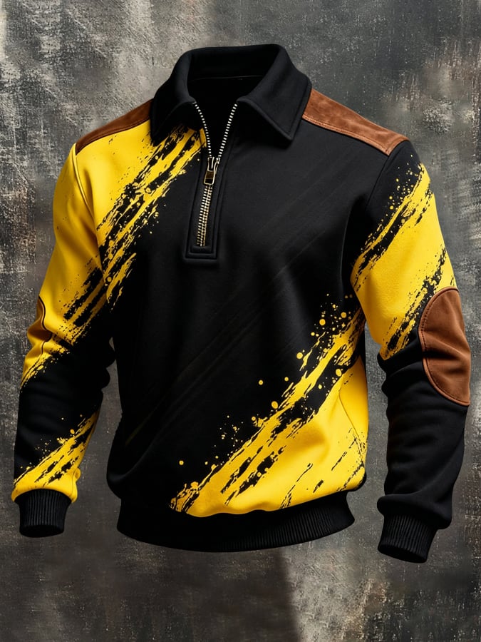 Sudadera retro en bloques de color estampado Color-Blocked con cierre para hombre