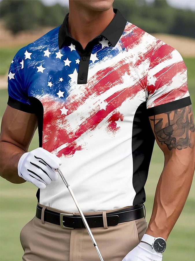 Camisa polo Independence Day retro Flag Art para hombre