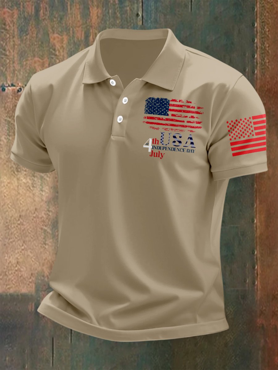 Camisa polo para exterior Independence Day American Flag Button de manga corta para hombre