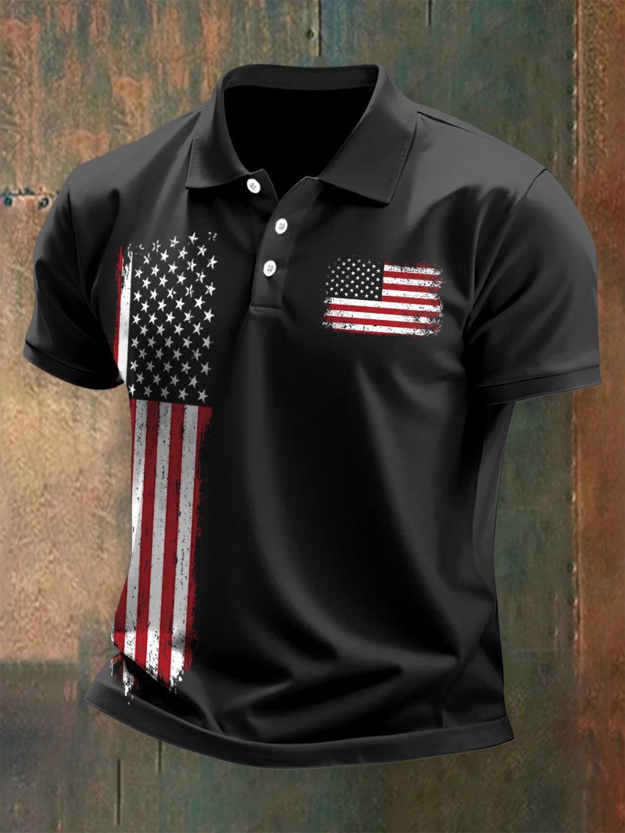Camisa polo para exterior Independence Day American Flag Button de manga corta para hombre