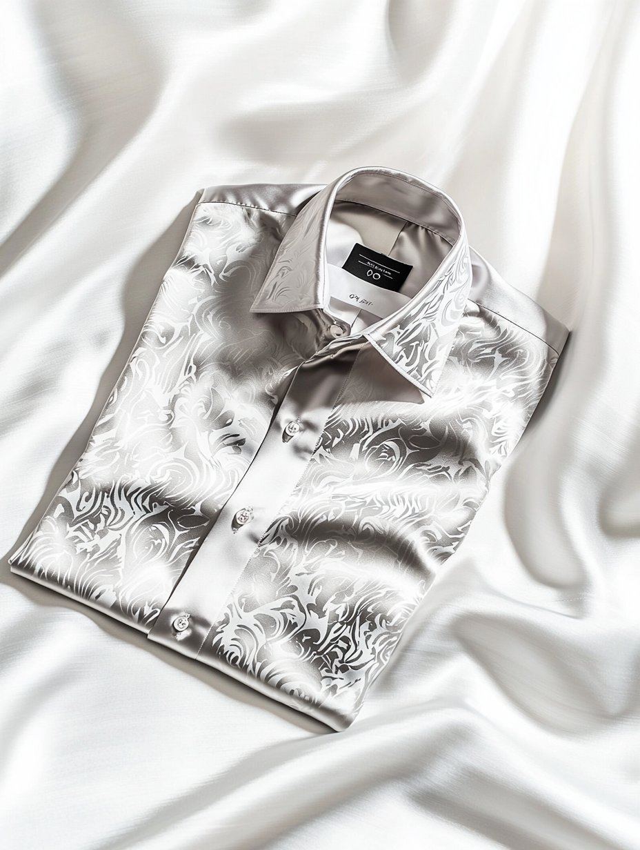 Camisa ejecutivo satén de lujo estampado casual de manga corta Button para hombre