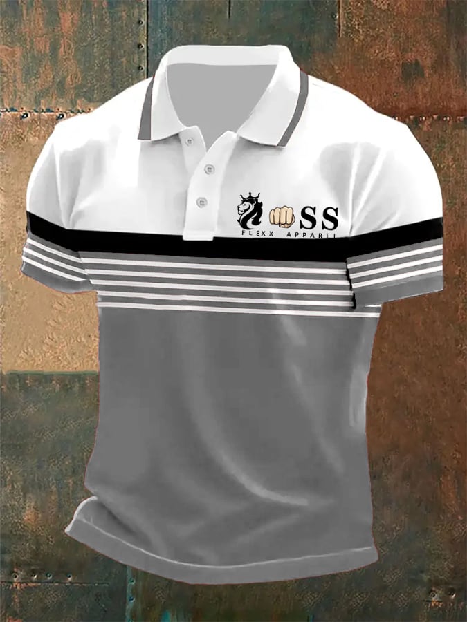 Camisa polo retro Letter estampado casual para hombre