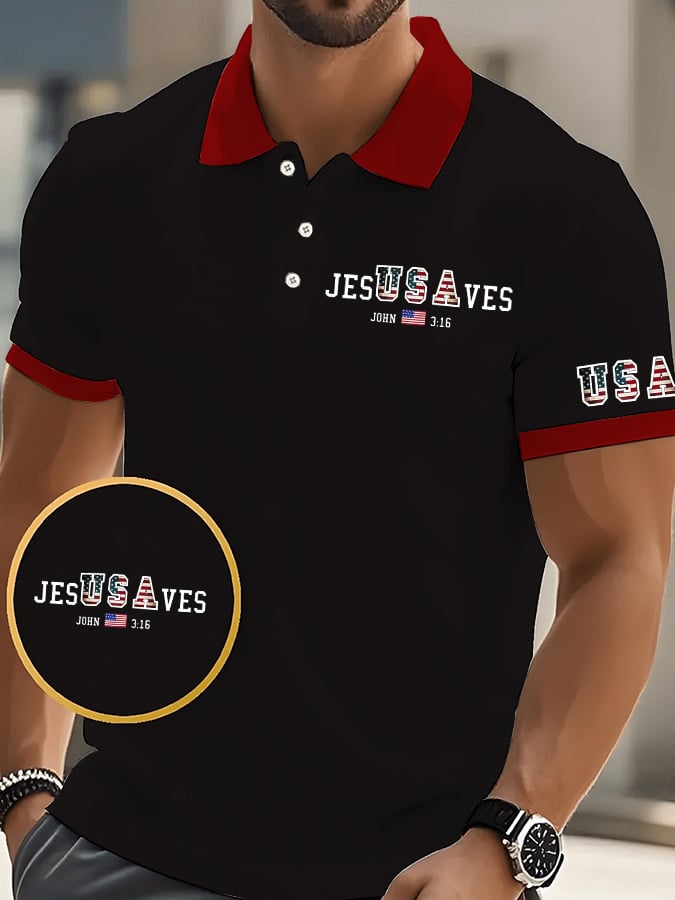 Camisa polo vintage USA Jesus Saves estampado para hombre