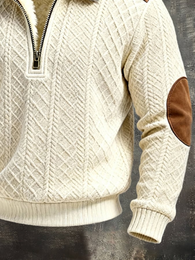 Sudadera vintage-Style texturizado Color-Block Warm de manga larga para hombre