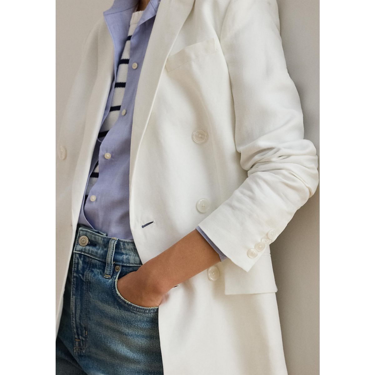 Double-Breasted Linen-Blend Twill Blazer - 4