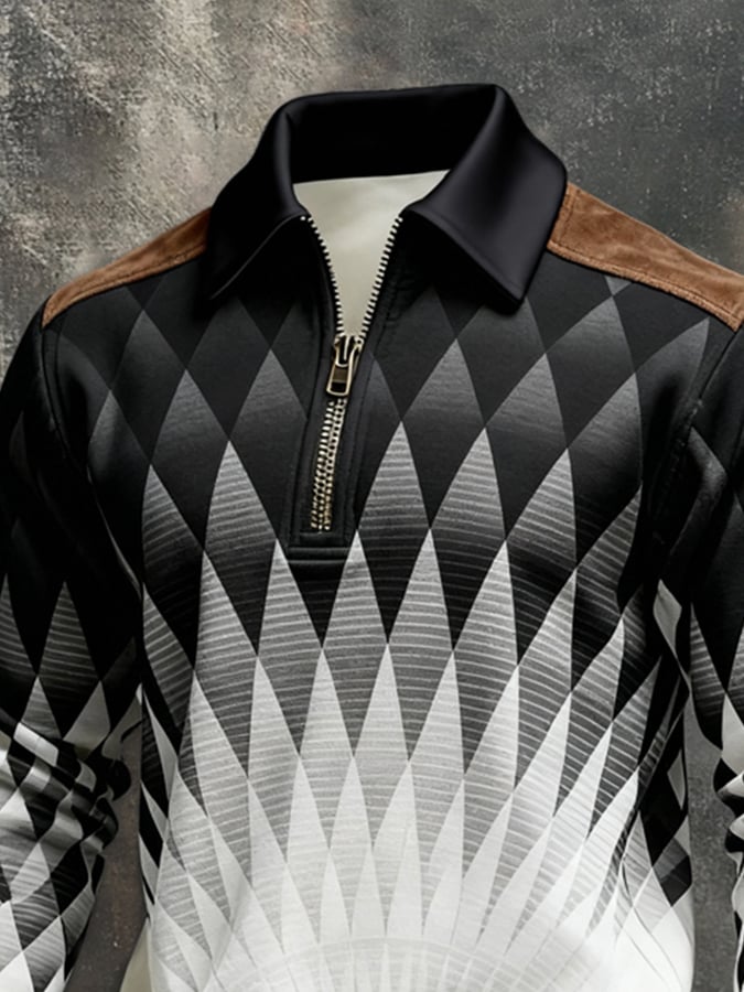 Sudadera retro en bloques de color estampado Color-Blocked con cierre para hombre