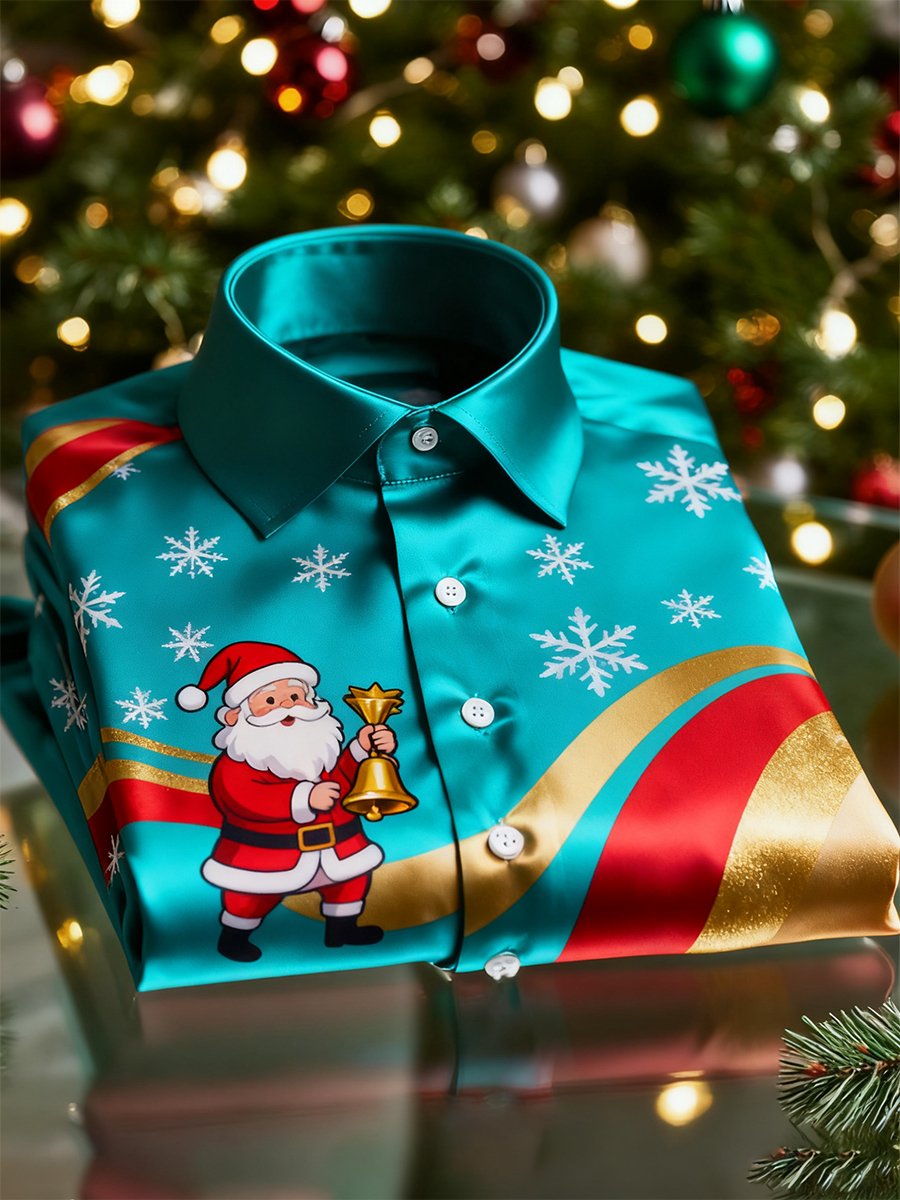Camisa Christmas de manga larga con botones para hombre