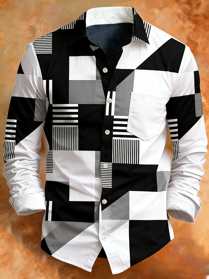 Camisa retro Abstract Art estampado Comfortable ejecutivo Style para hombre