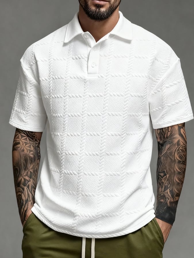 Camisa polo casual tejidoted jacquard elástico para hombre