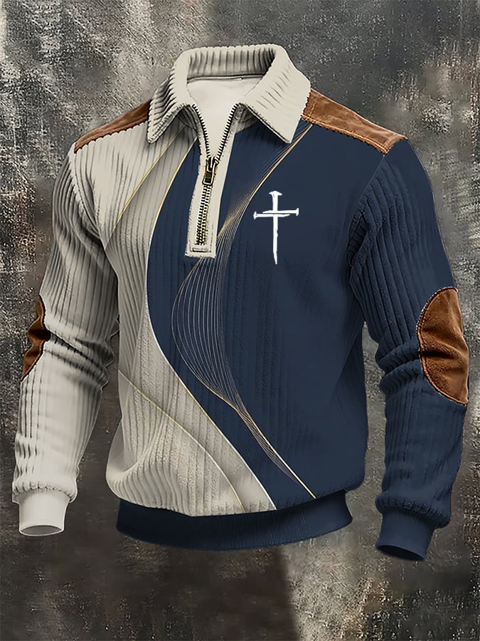 Sudadera vintage Faith Cross Design estampado casual cierre para hombre