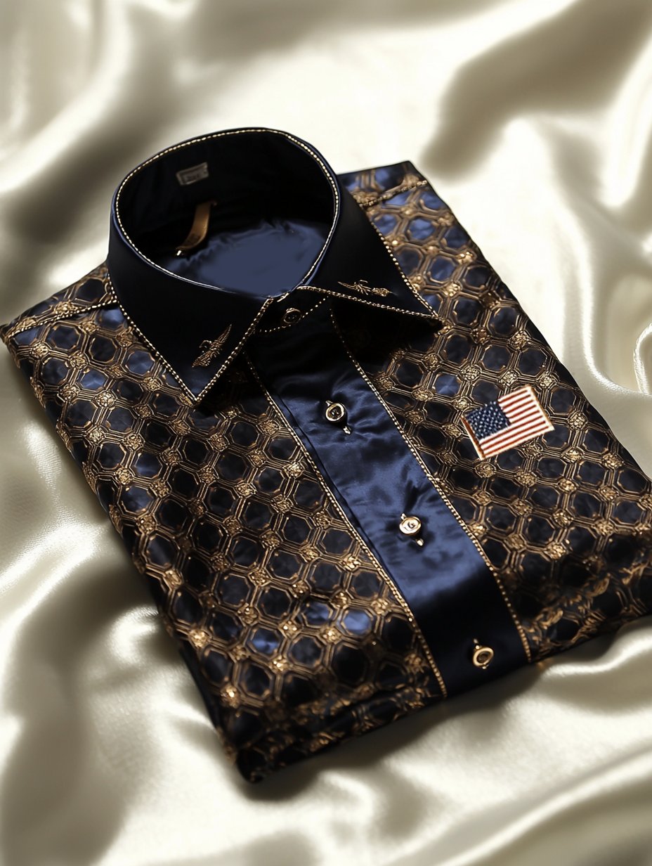Camisa Mens ejecutivo elegante Independence Day American Flag de manga corta Button