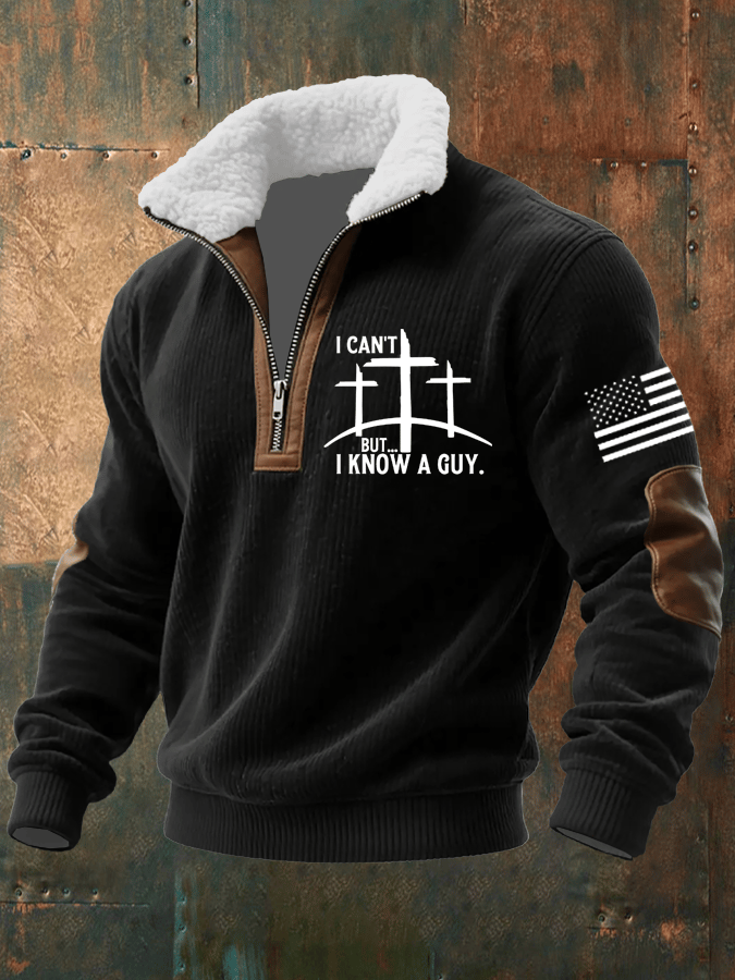 Sudadera Faith estampado tejidoted Fabric cierre Fur cuello de manga larga para hombre