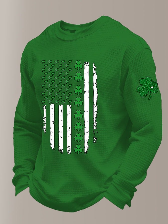 St. Patrick's Day Flag estampado casual de manga larga Top para hombre