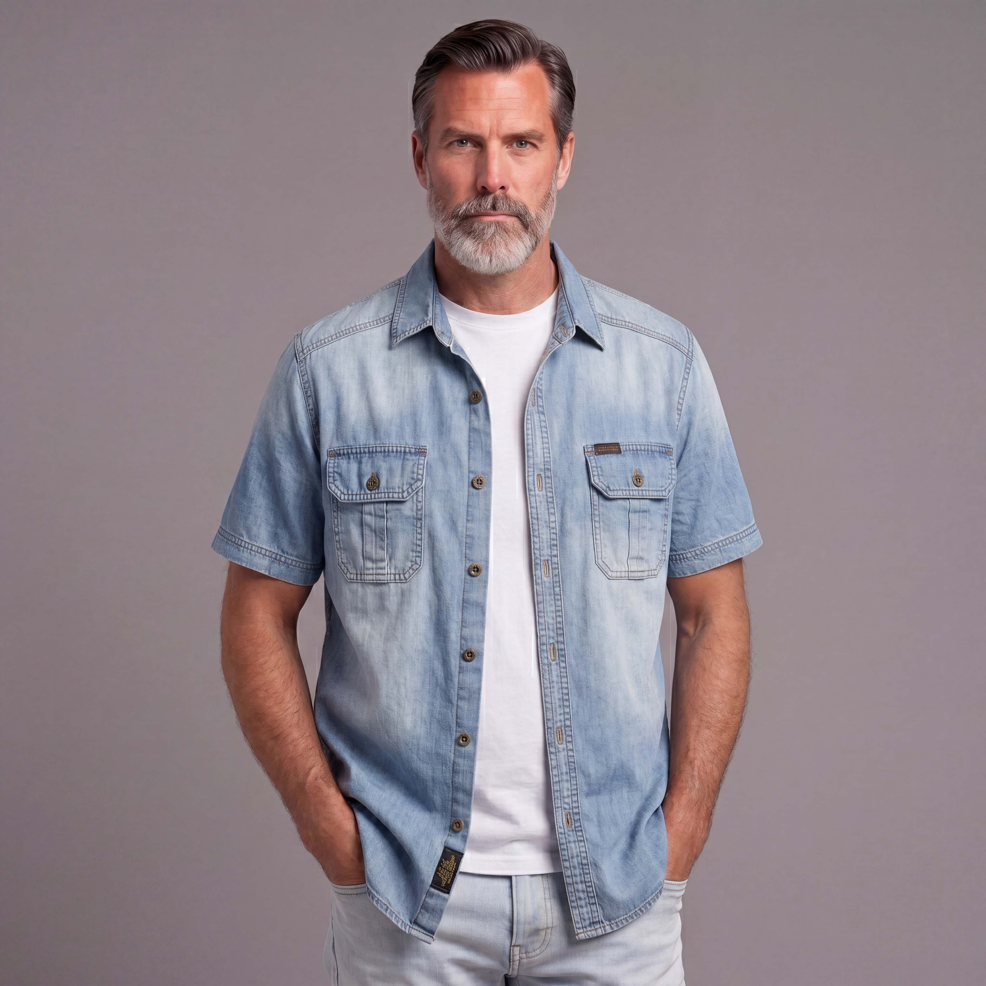 Camisa Summer de manga corta Denim para hombre