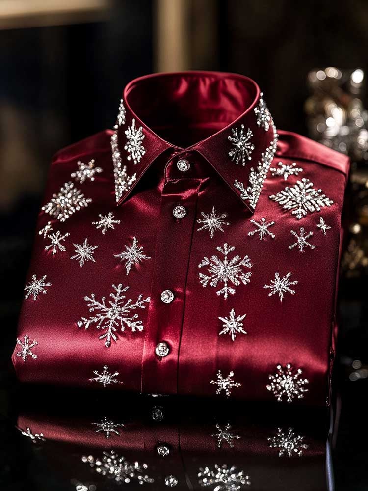 Camisa Christmas satén Luxe de manga larga con botones para hombre