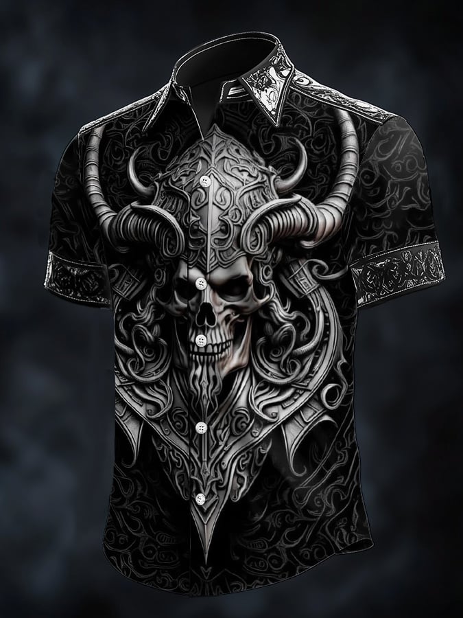 Camisa casual vintage Viking Raven satén para hombre