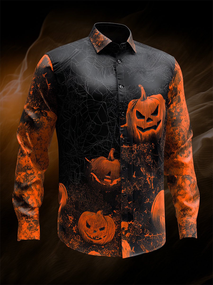 Camisa vintage Halloween estampado de manga larga para hombre