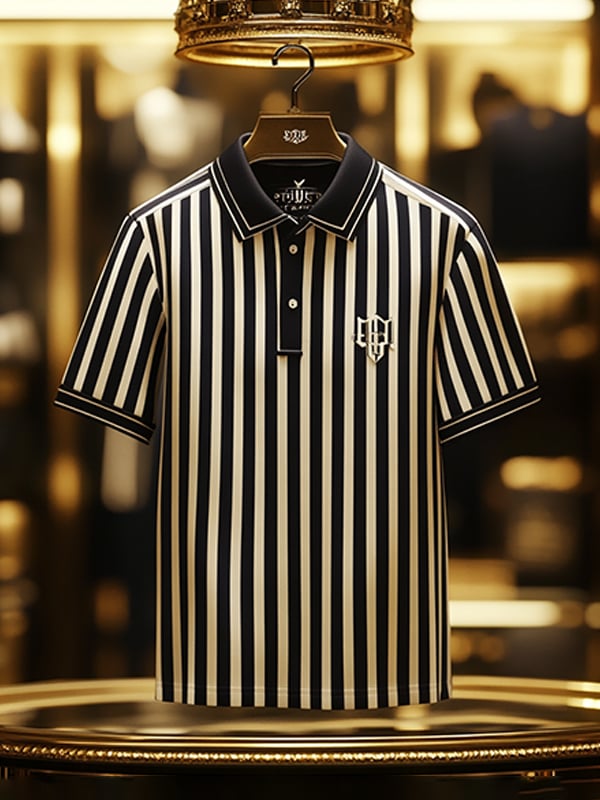 Camisa polo ejecutivo rayas Logo con botones de manga corta para hombre