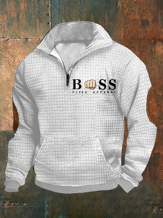 Sudadera retro Letter Design estampado Stand cuello Checkered Fabric para hombre