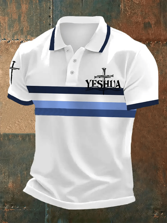 Camisa polo retro Faith “Yeshua The Way The Truth The Life rayas�? casual estampado para hombre