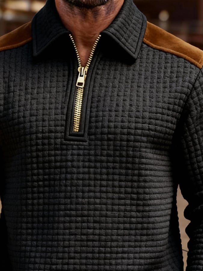 Sudadera retro en bloques de color estampado cierre para hombre