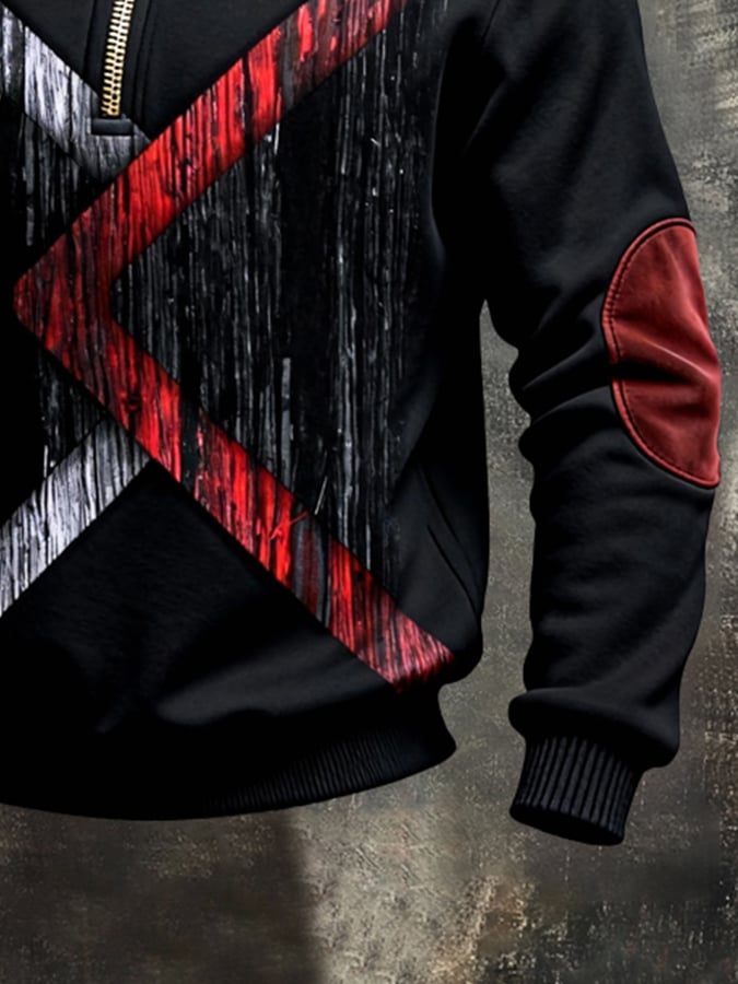 Sudadera retro en bloques de color estampado Color-Blocked con cierre para hombre