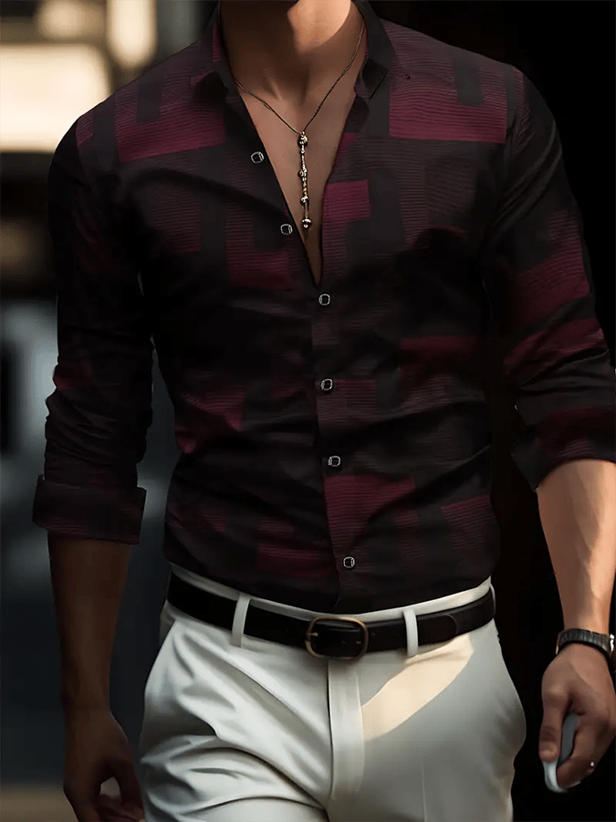 Camisa geométrico Design ejecutivo casual para hombre