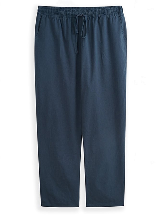 Pantalón retro de color sólido Design Elastic Waist Lace-Up casual para hombre