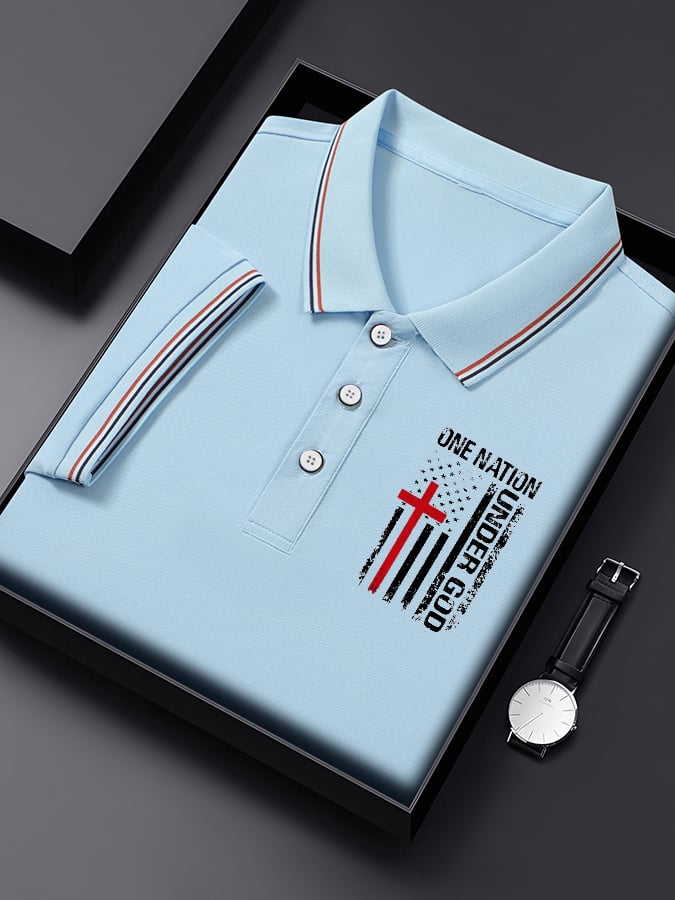 Camisa polo casual Contrast Color Faith de manga corta para hombre