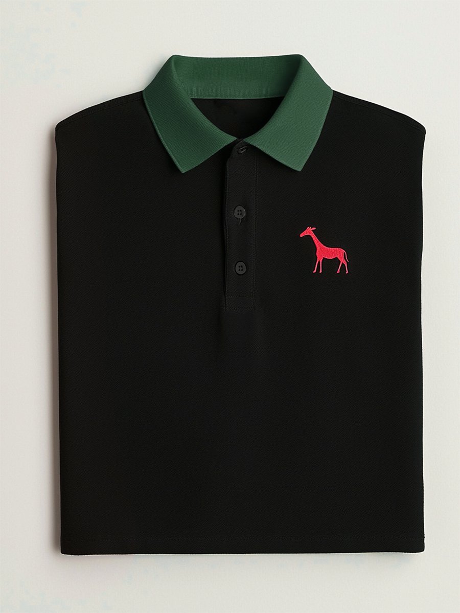 Camisa polo Couple ejecutivo casual Contrast Color Flat cuello Button de manga corta para hombre