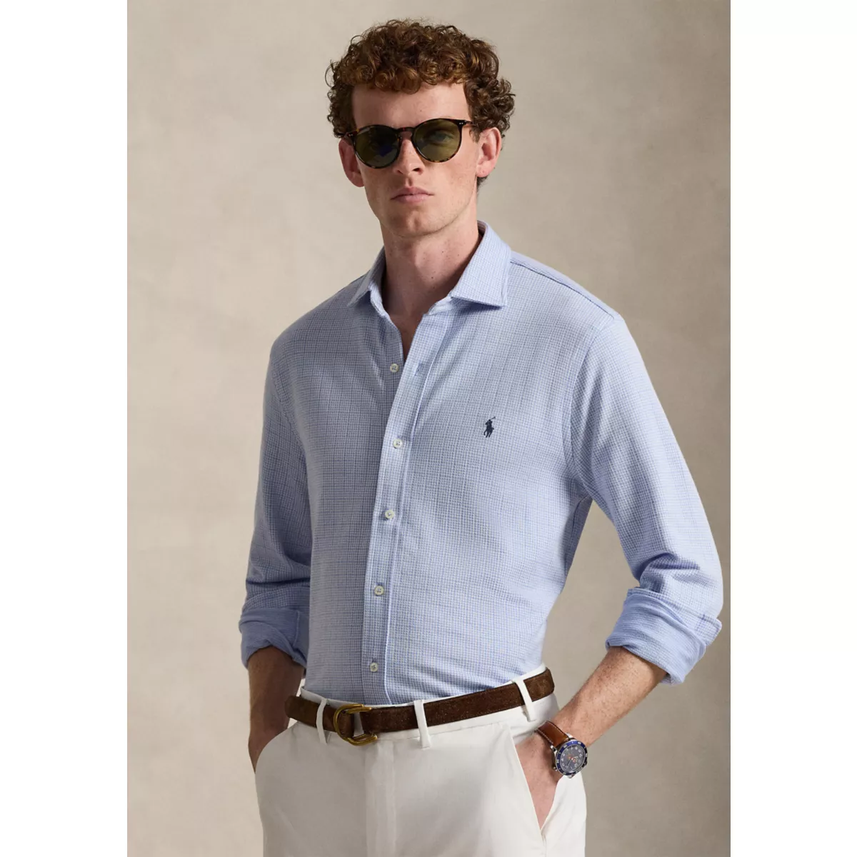 Plaid Jersey Spread-Collar Shirt - 7