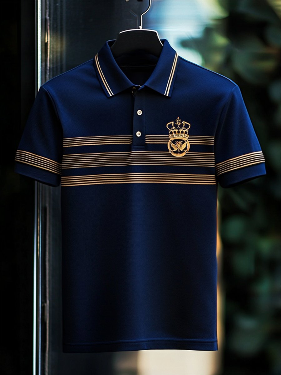 Camisa polo ejecutivo rayas Logo con botones de manga corta para hombre