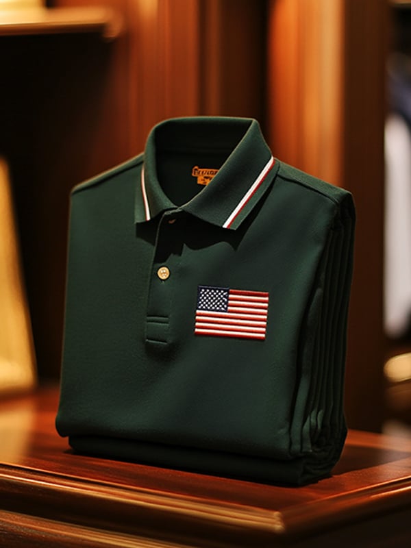 Camisa polo clásico ejecutivo Flag Independence Day de manga corta para hombre