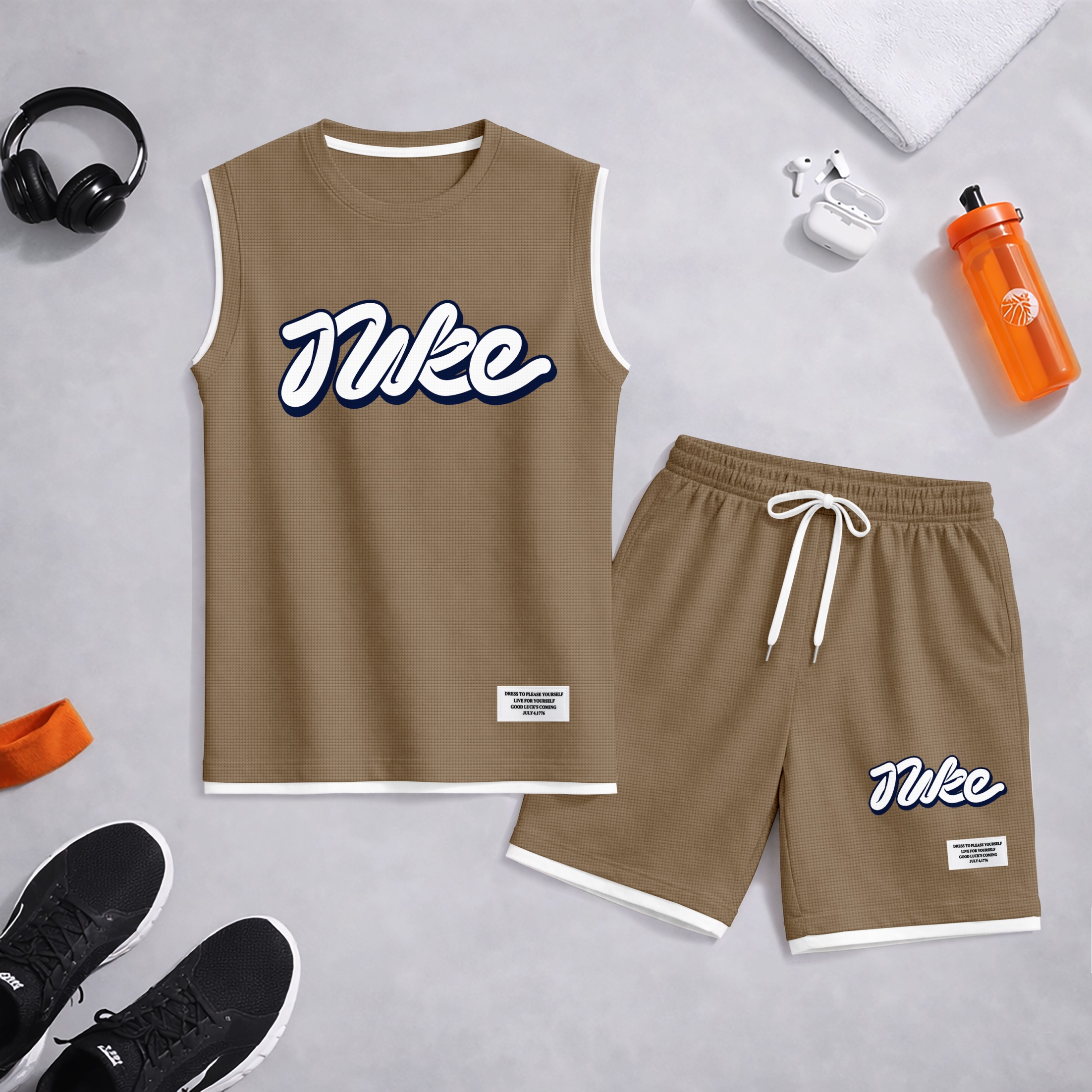 Shorts Graphic Letter Summer Set Sleeveless Tank Top & Matching Outfit, Lightweight casual Streetwear Athletic Set for Everyday & Holiday para hombre