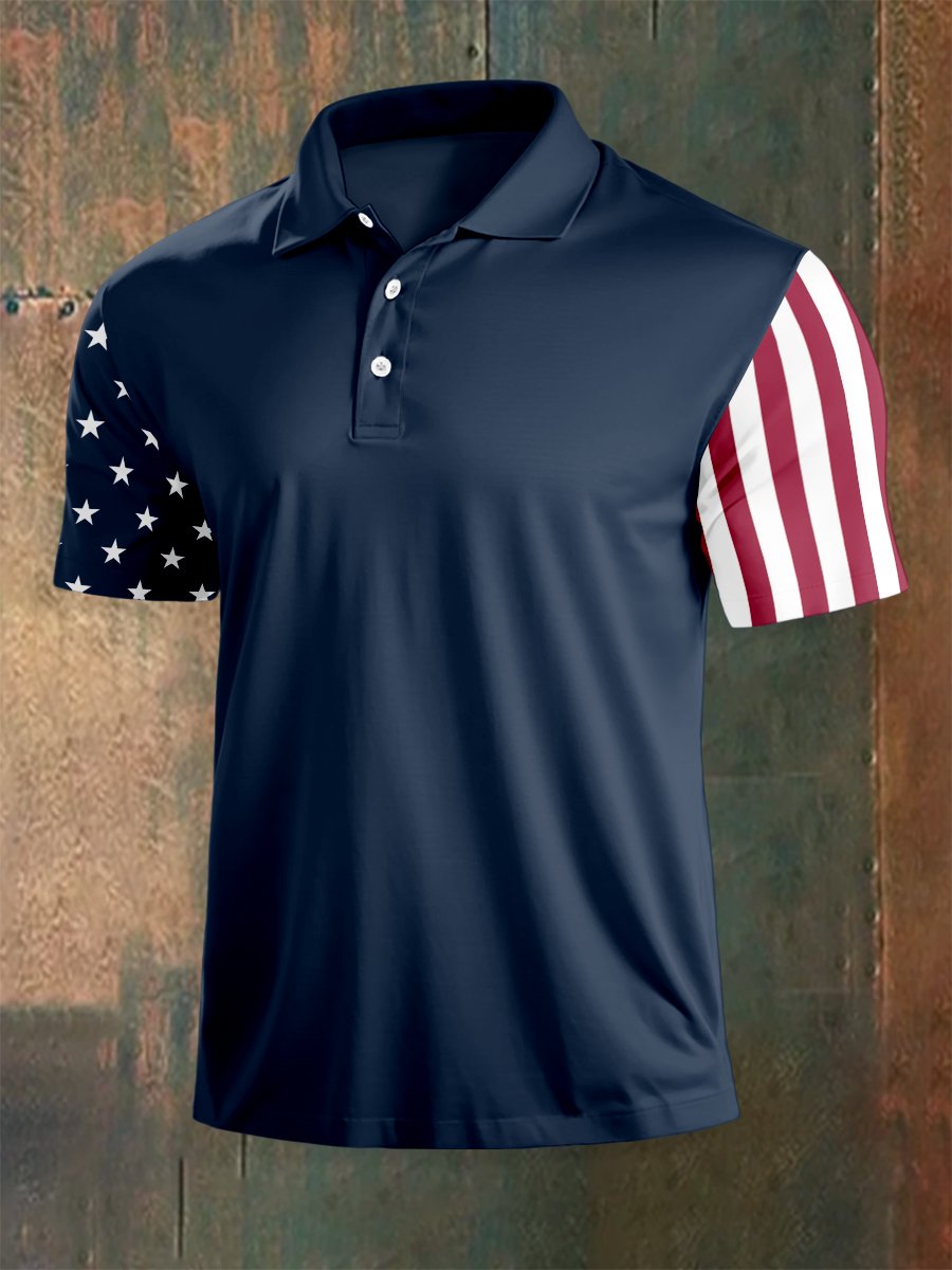 Camisa polo para exterior Independence Day American Flag Button de manga corta para hombre