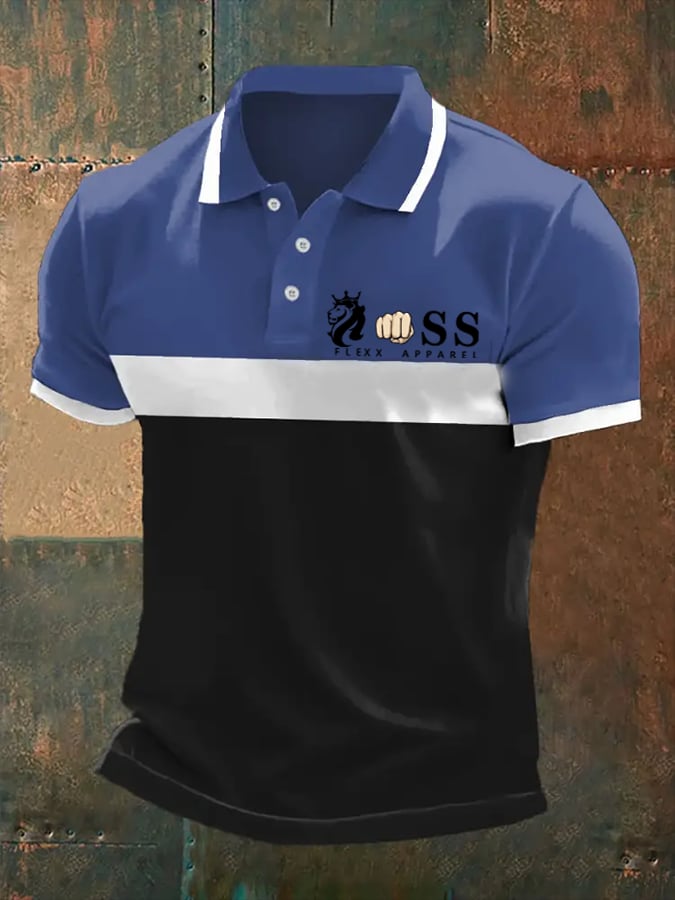 Camisa polo retro Letter estampado casual para hombre