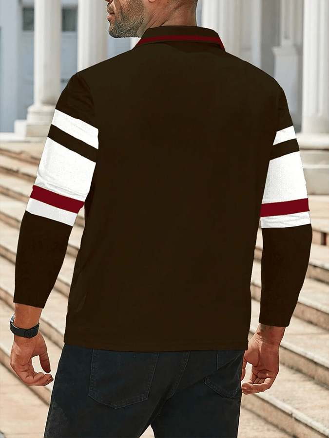 Camisa polo a rayas ejecutivo casual de manga larga para hombre