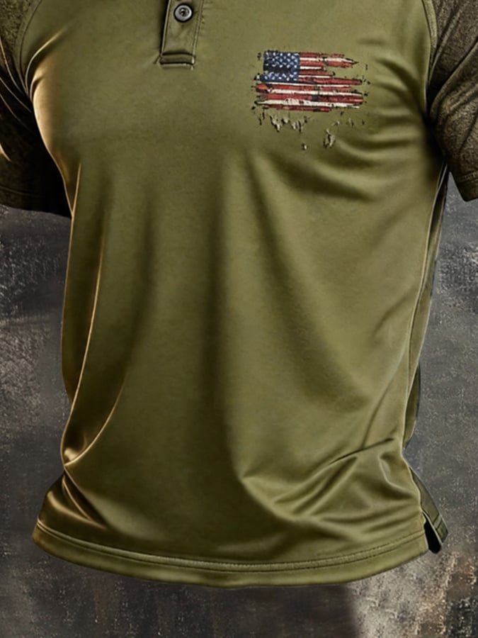 Camisa polo retro Patriotic Color-Block de manga corta para hombre