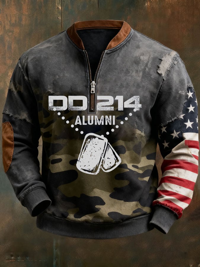 Sudadera vintage DD-214 estampado con cierre para hombre