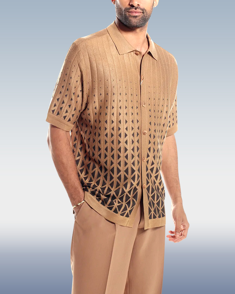 Cafe Criss-Cross Pattern Walking Suit de manga corta Set