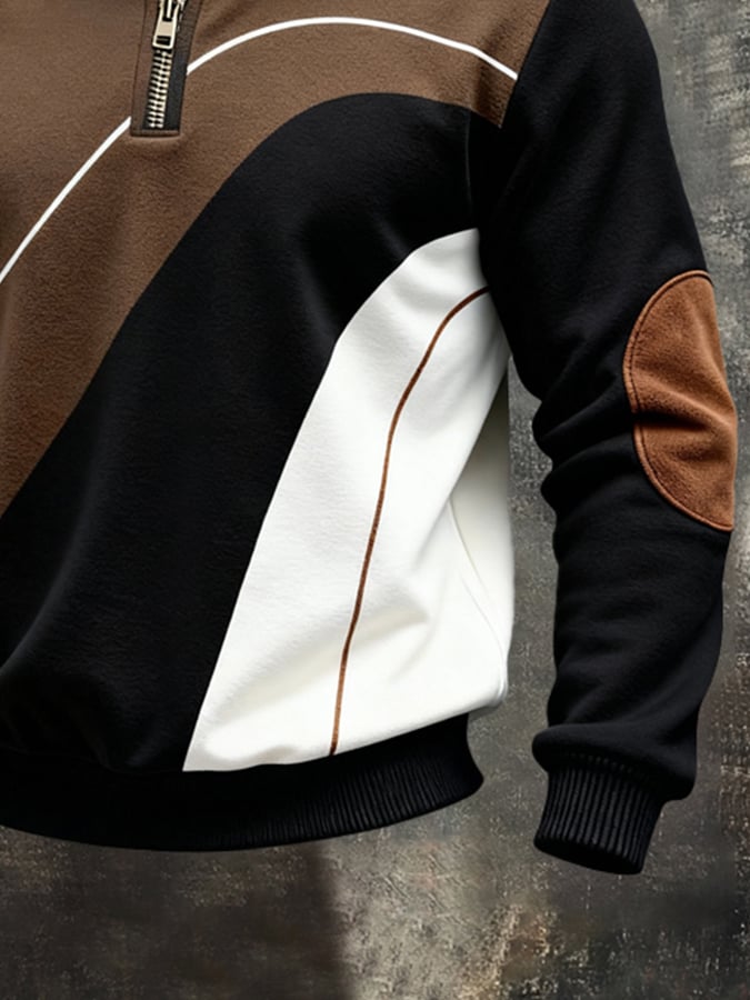 Sudadera retro en bloques de color estampado Color-Blocked con cierre para hombre