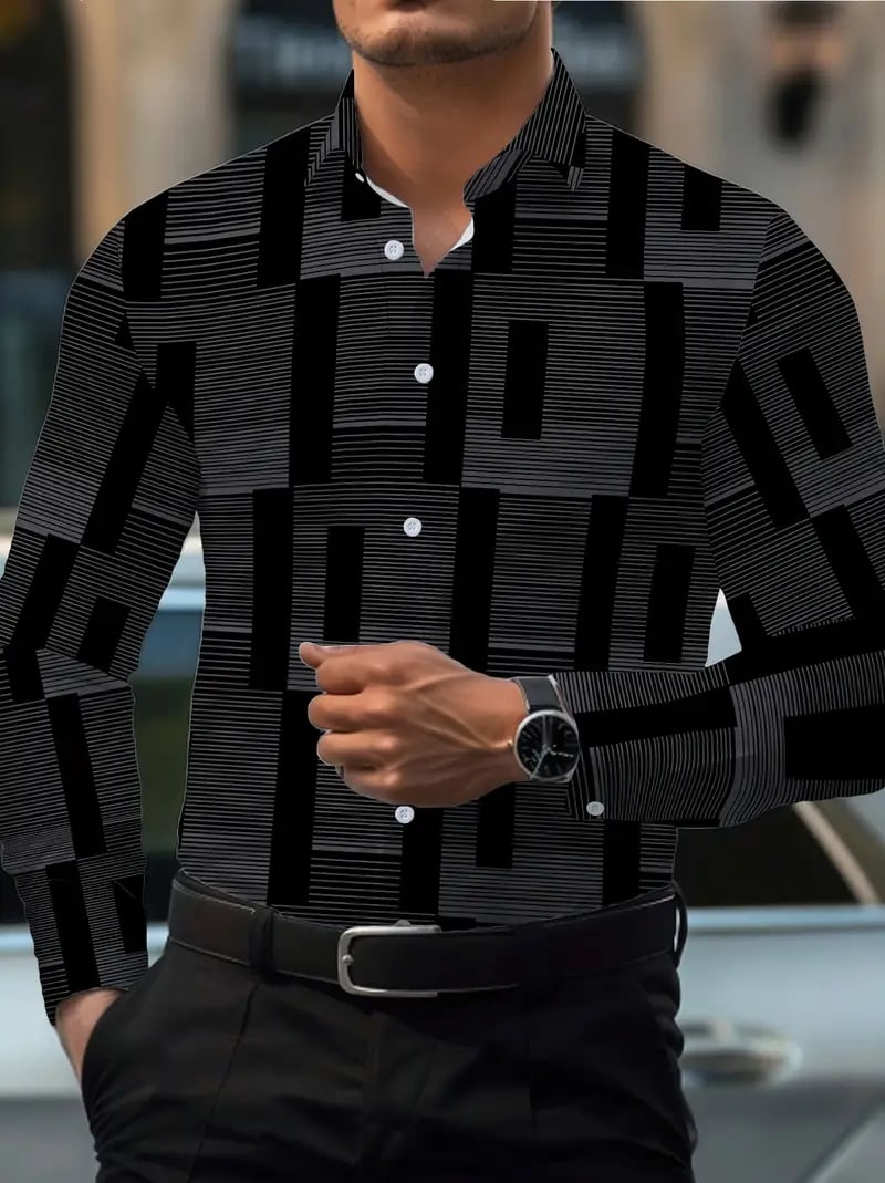 Camisa Street Style ejecutivo casual estampado de manga larga para hombre