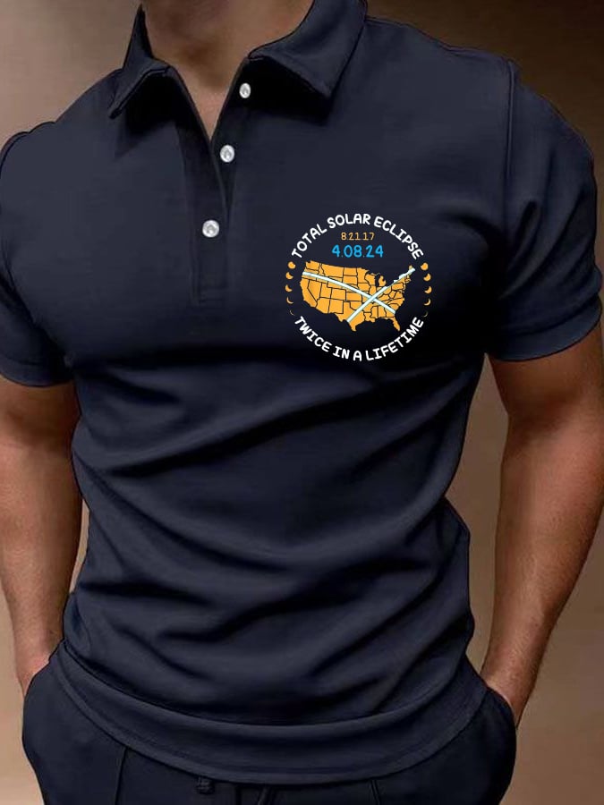 Camisa polo Twice In A Lifetime Total Solar Eclipse estampado casual para hombre