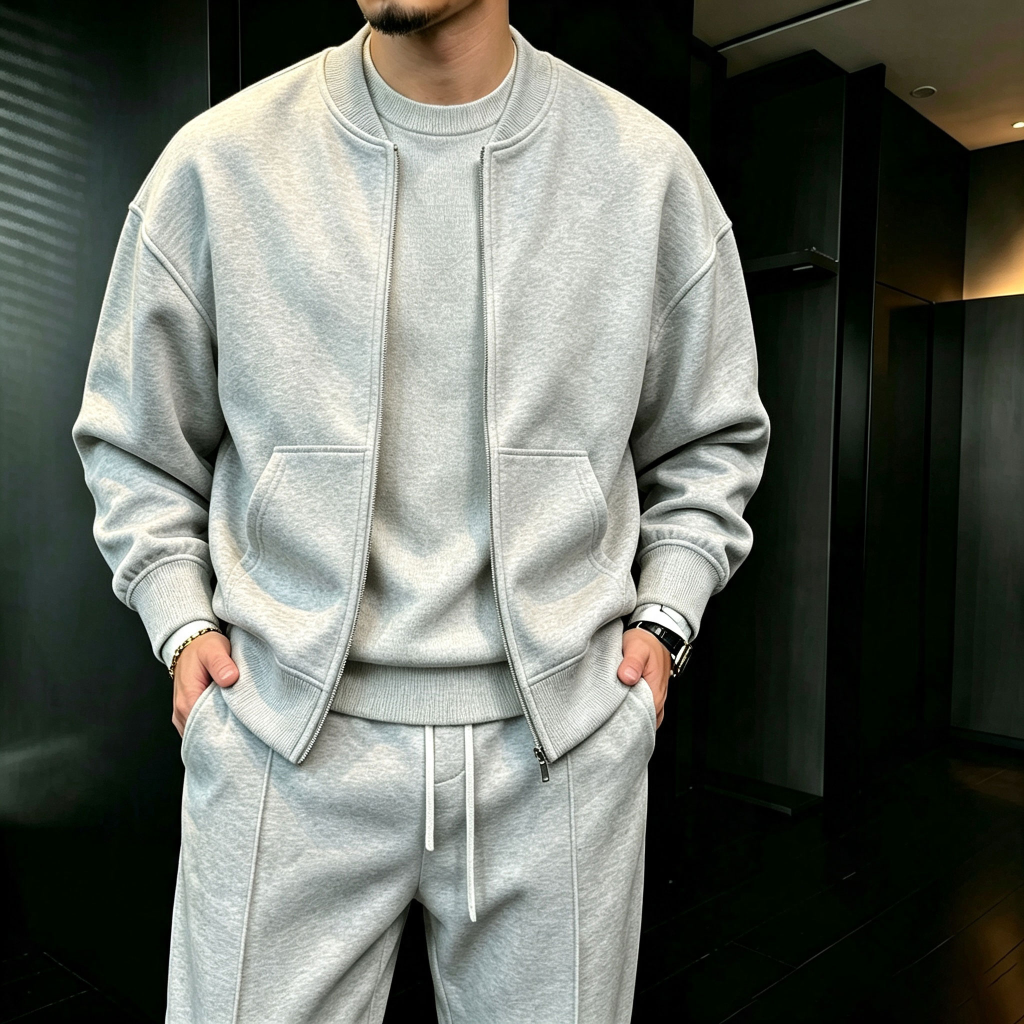 para hombre Zipper Cardigan chaqueta and pantalón Set